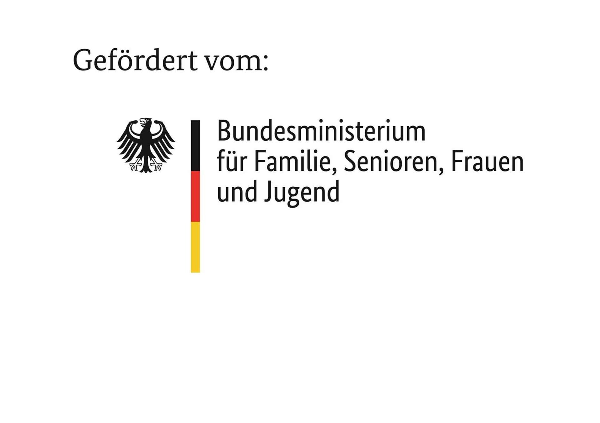 Logo des Bundesministeriums für Familie, Senioren, Frauen und Jugend mit dem Bundesadler und den Farben der deutschen Flagge.